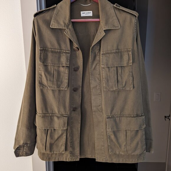 Saint Laurent Classic Military Parka in Khaki Cotton and Linen Gabardine